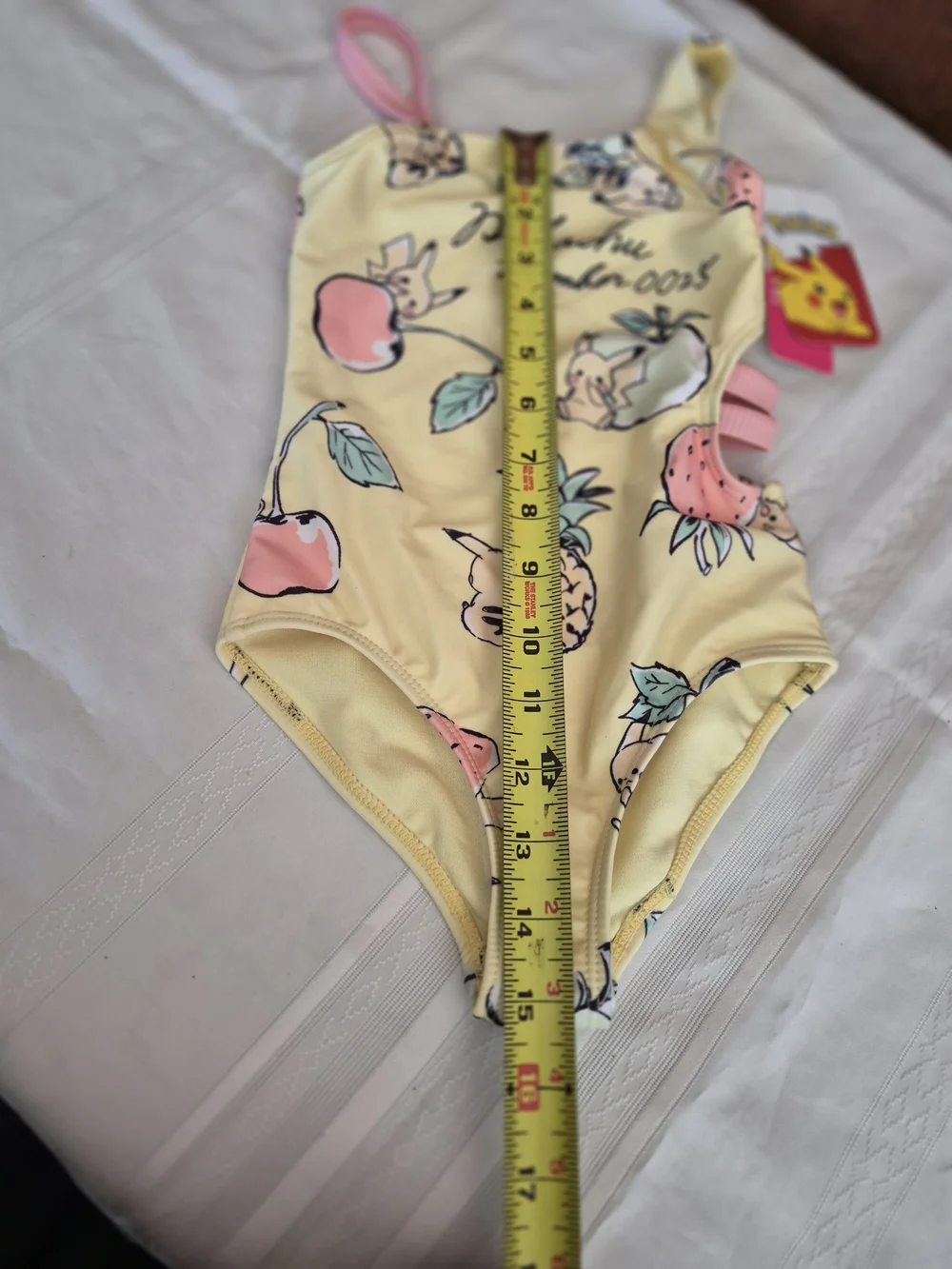 Pokemon Pikachu Yellow Fruit-Print Girls' One-Piece Swimsuit with Pink Straps